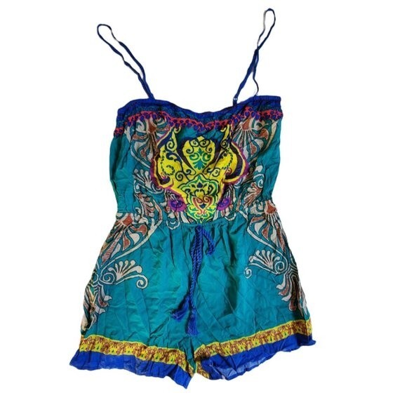 Flying Tomato multi-color spaghetti strap shorts romper sz M - Picture 1 of 12